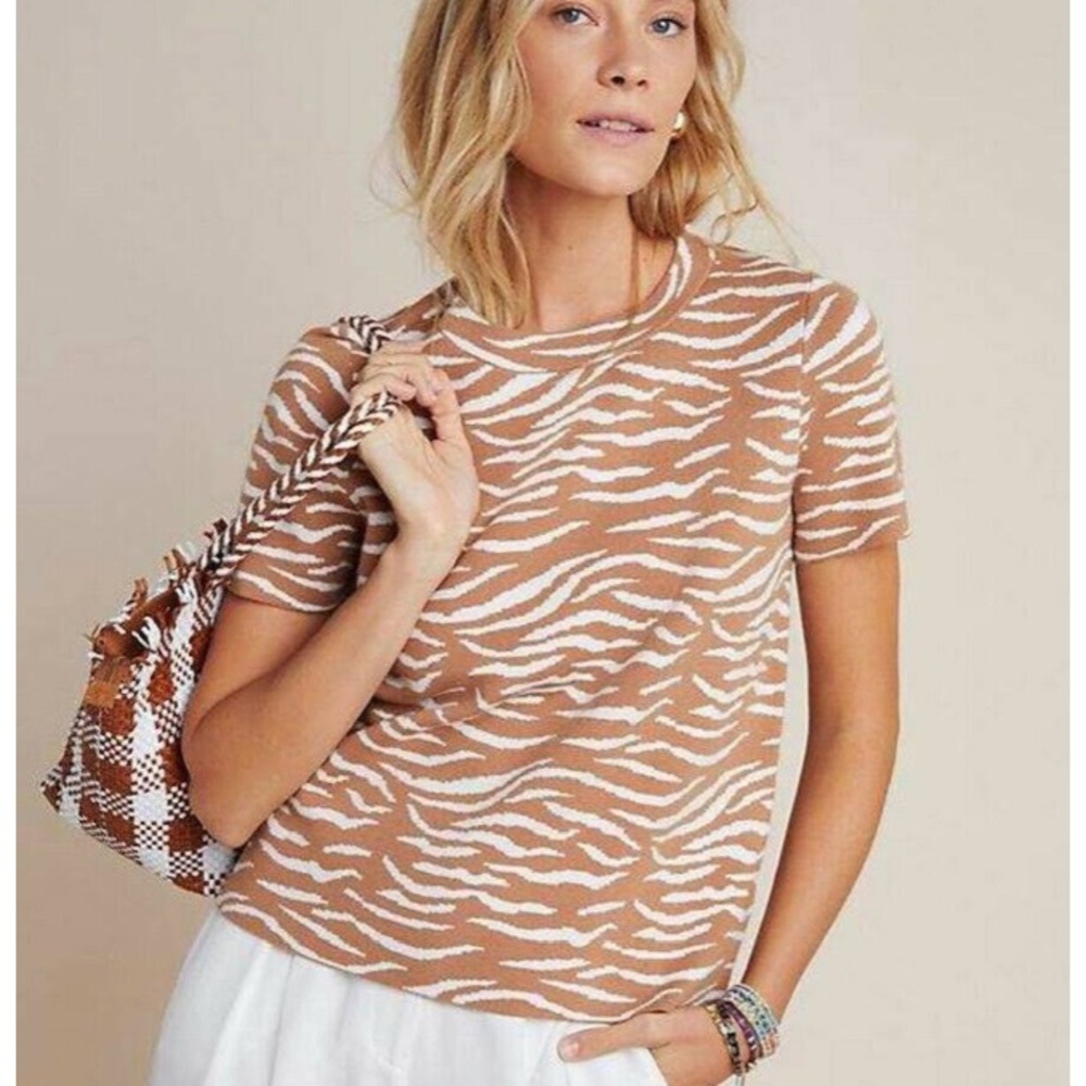 Anthropologie short sleeve zebra sweater